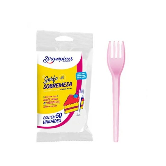 STRAWPLAST TENEDOR ROSA 20X50