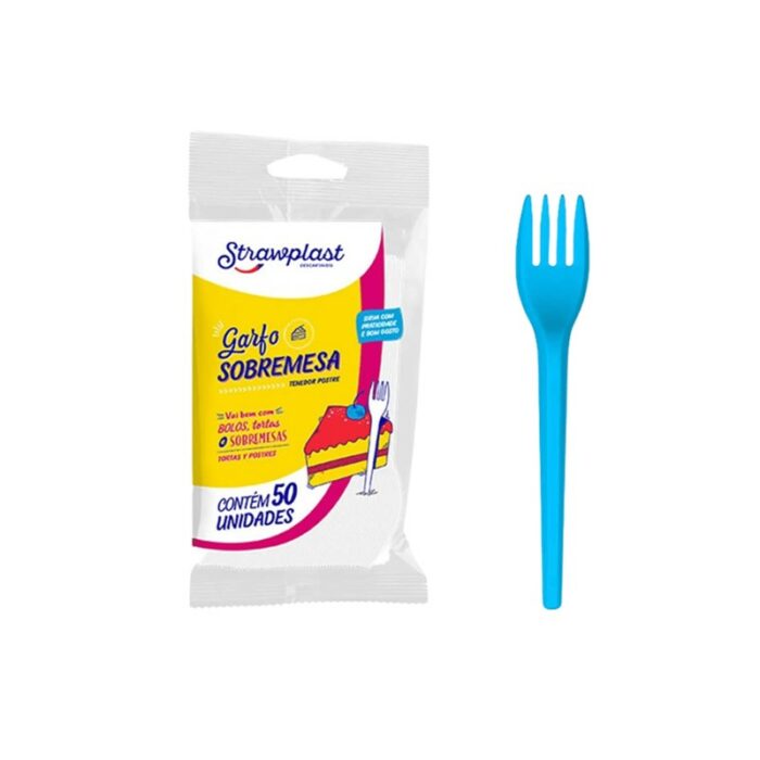 TENEDOR STRAWPLAST CELESTE X50