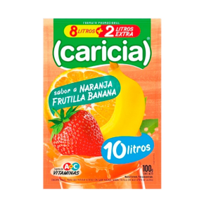 JUGO CARICIA SABOR NARANJA FRUTILLA BANANA 100GR