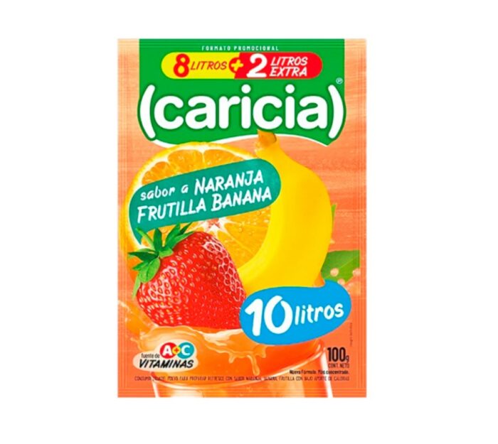 JUGO CARICIA SABOR NARANJA FRUTILLA BANANA 100GR