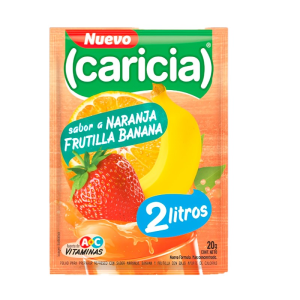JUGO CARICIA SABOR NARANJA FRUTILLA BANANA 20GR