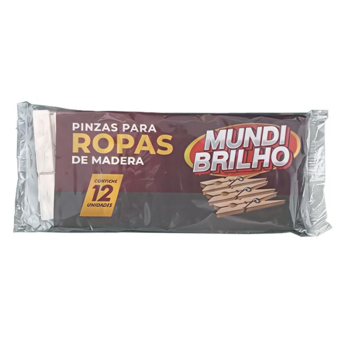 PINZA  DE MADERA P/ ROPAS MUNDI BRILLO 12UND