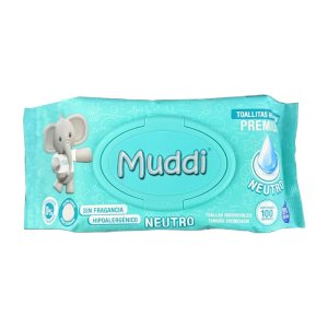TOALLITAS HUMEDAS PREMIUM NEUTRO MUDDI 100UND