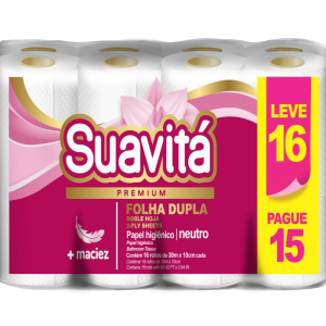 PAPEL HIG. SUAVITA PREMIUM DOBLE HOJA NEUTRO 30CMX10CM 16 ROLLO
