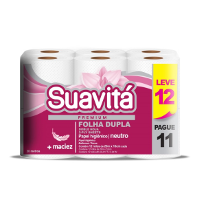PAPEL HIG. SUAVITA PREMIUN  DOBLE HOJA NEUTRO 20CMX10CM 12 ROLLO
